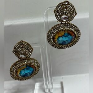 Elegant Gold and Blue Statement Earrings